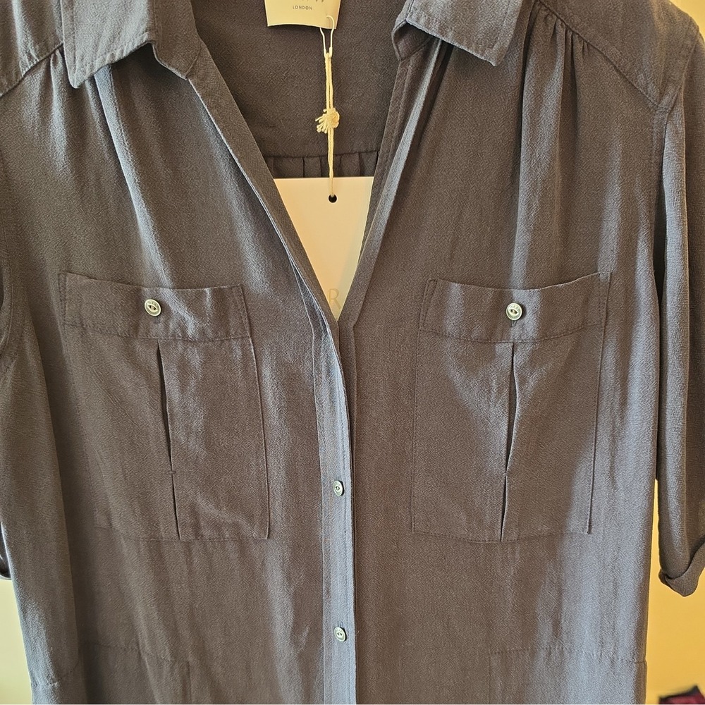NWT WRAP London Charcoal Linen Blend Dress Size 8 Quiet Luxury Old Money - Picture 2 of 9